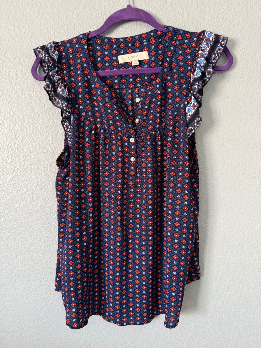 LOFT Blue and Red Blouse Size L